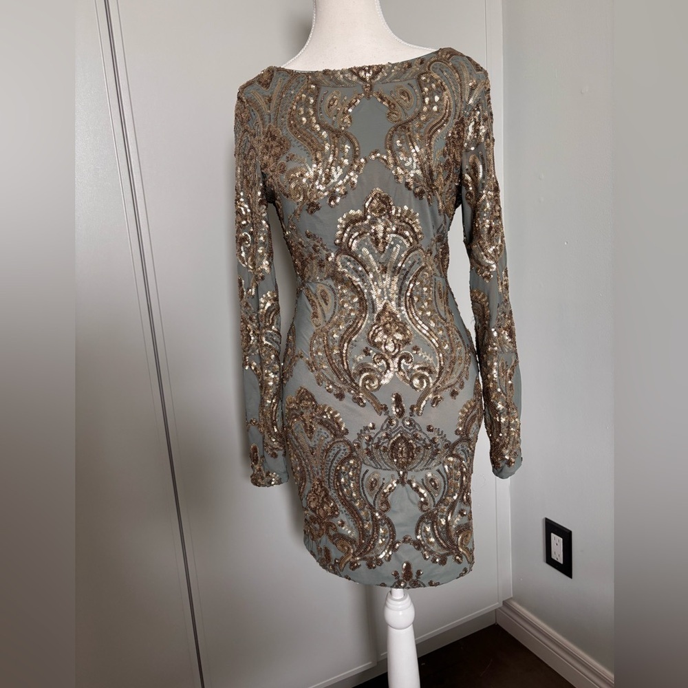 Dress the Population Sage and Gold Sequin Dress - Picture 8 of 11